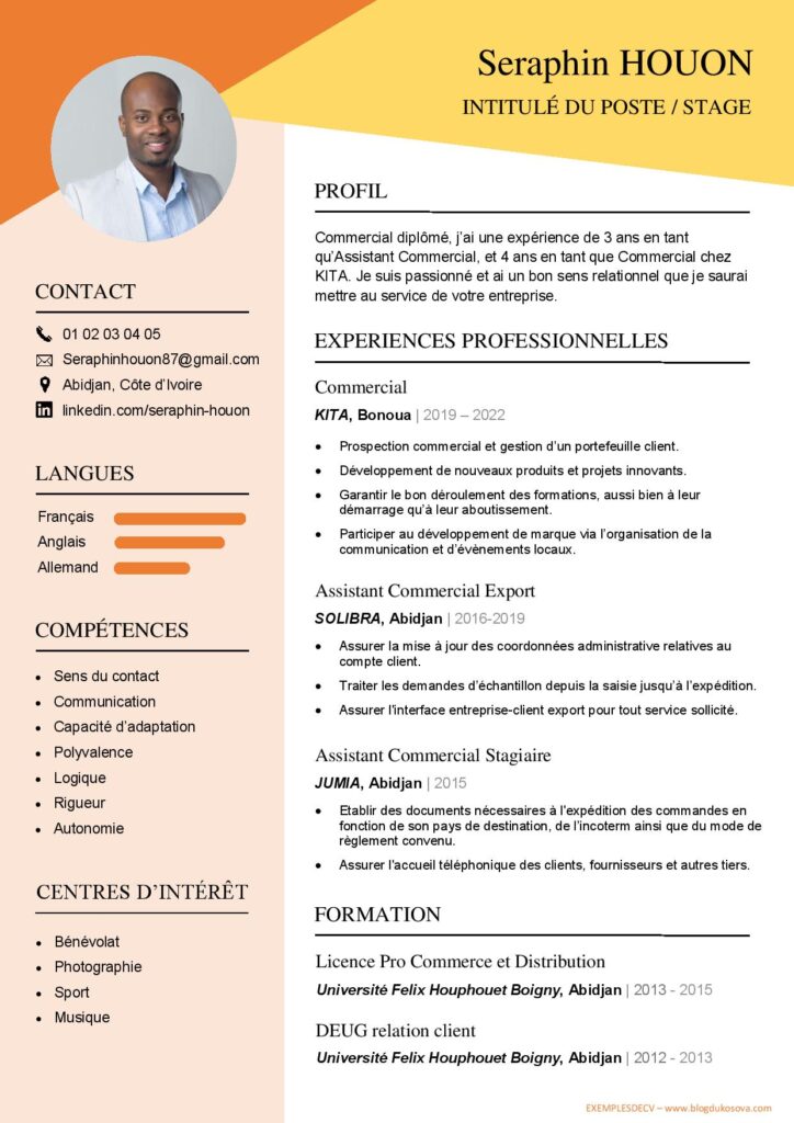 Exemple de CV gratuit pour stage