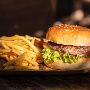 plate of fries and burger